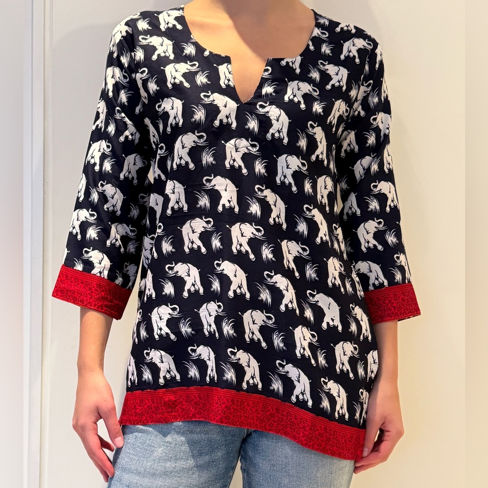 Elephant Print Black and Red Women's Top